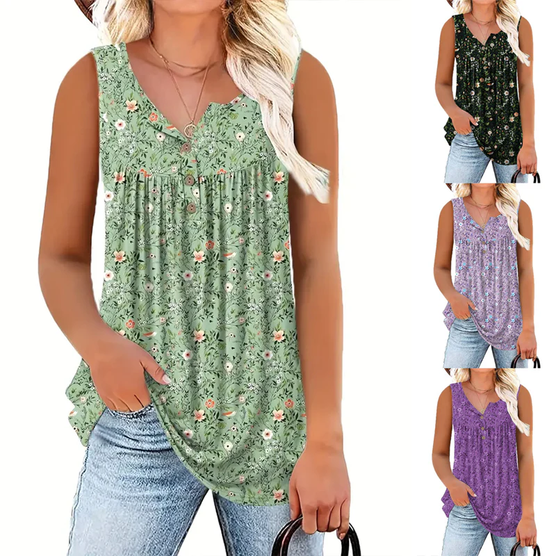 📢LAST DAY SPECIAL PRICE: £11.99!⏰Women's Printed Button Sleeveless Top